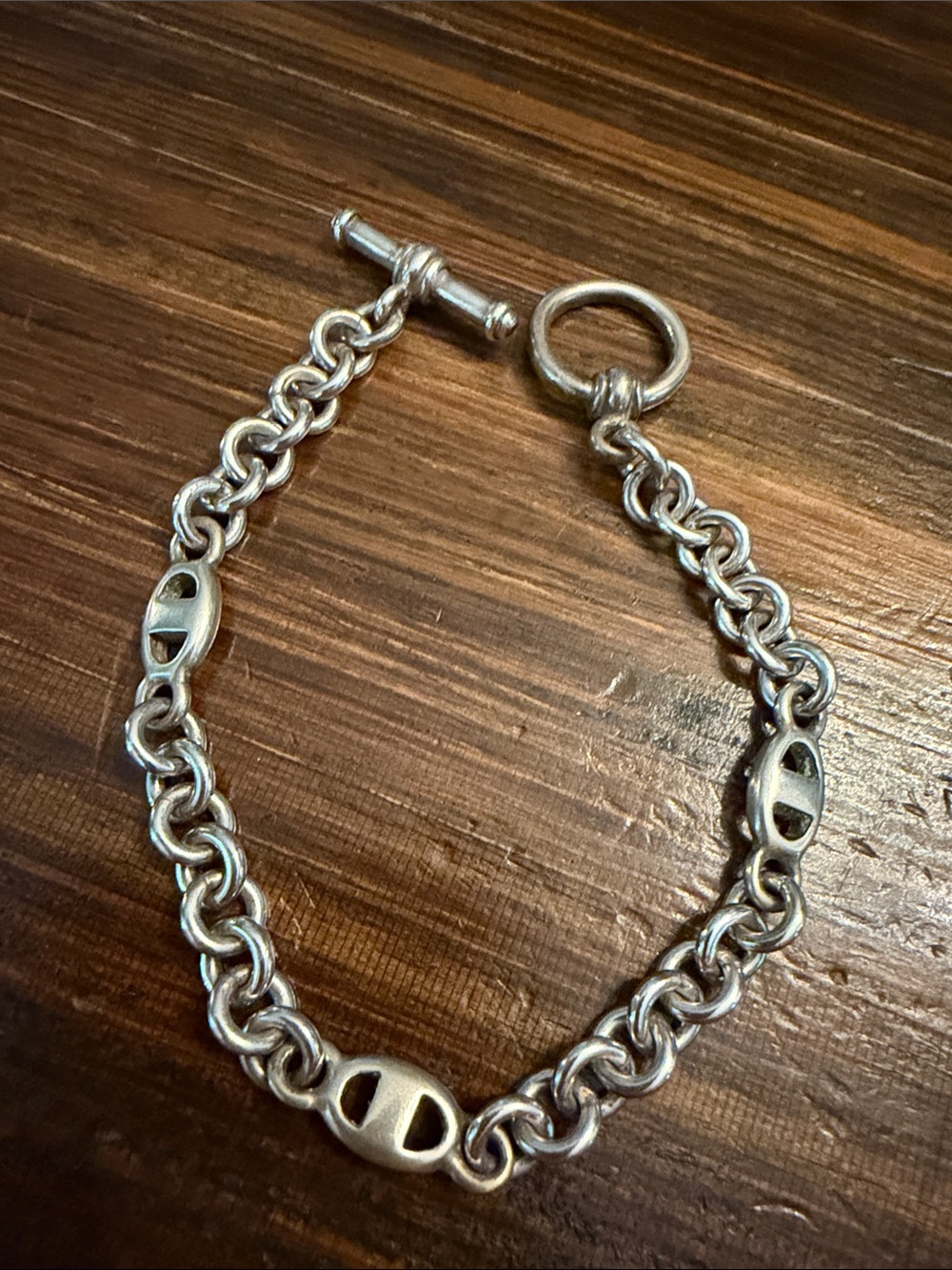 Sterling Silver 925 Chain Toggle Bracelet - Classic Link Design